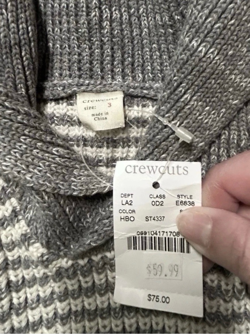 NWT J. Crew Cuts Toddler Boy Grey White Knit Collard Sweater Size 3T - Picture 3 of 3